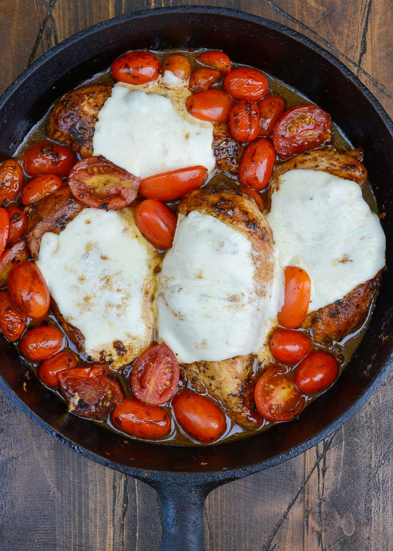 Impress your friends and family with this easy one pan Chicken Caprese! This delicious keto chicken recipe is ready in under 30 minutes and is a perfect weeknight dinner!