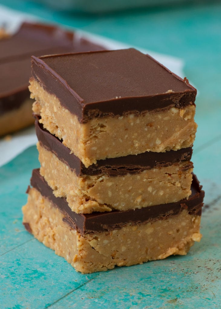 These No Bake Peanut Butter Bars are full of crunchy peanuts and rich dark chocolate! These bars are under 3 net carbs the perfect way to satisfy your sweet tooth!