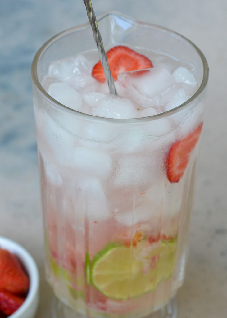 This delicious Sugar Free Strawberry Rose Limeade is easy to make and can be enjoyed with or without alcohol! Perfect for brunch, picnics, and cookouts!