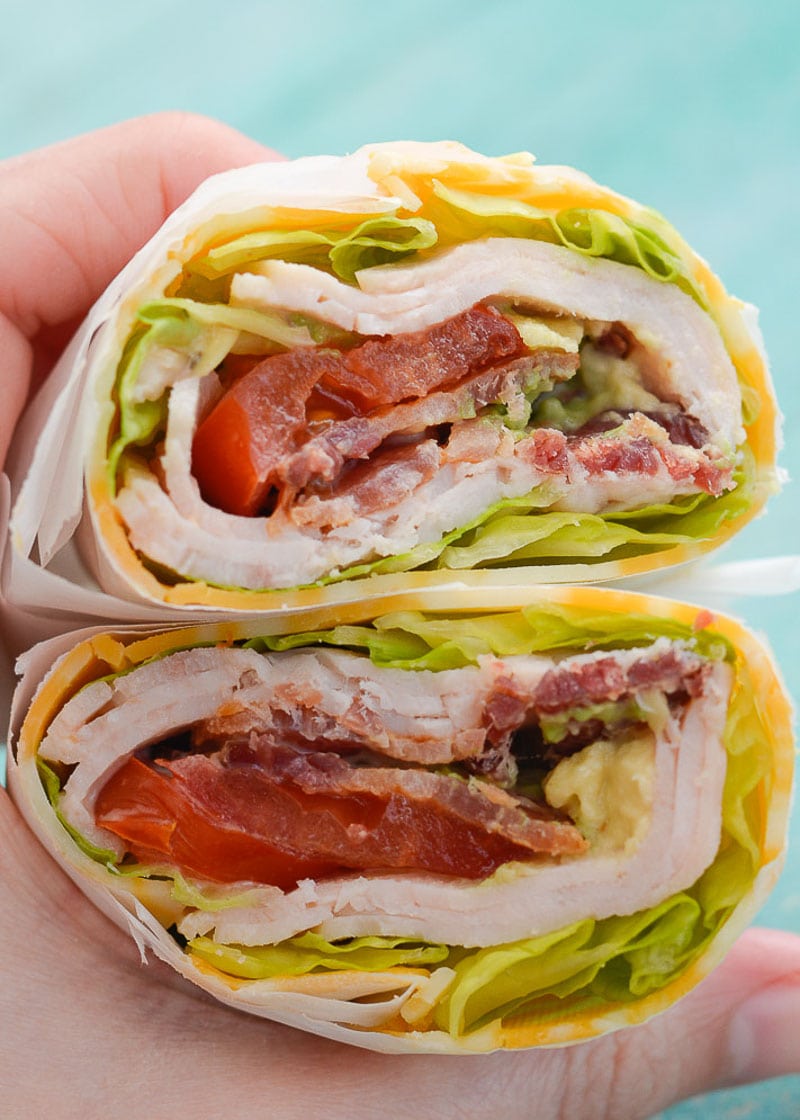 This Turkey Wrap is perfect for an easy lunch or for a super quick dinner! This cheese wrap is loaded with turkey, bacon, avocado and Ranch dressing, all for only 3 net carbs!