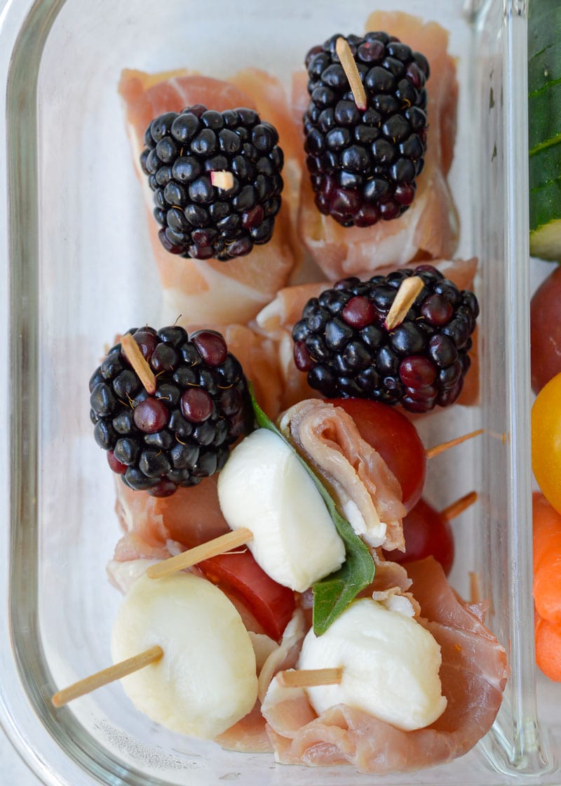 These Keto Prosciutto Skewers are the easiest no-cook appetizers. Enjoy both savory and sweet options at your next party or in your lunchbox!