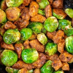 This Blackened Chicken and Brussels Sprouts Skillet is the perfect one pan dinner! This keto recipe is ready in under 30 minutes and is under 7 net carbs!