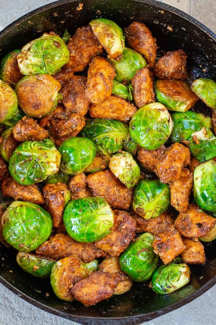 This Blackened Chicken and Brussels Sprouts Skillet is the perfect one pan dinner! This keto recipe is ready in under 30 minutes and is under 7 net carbs!