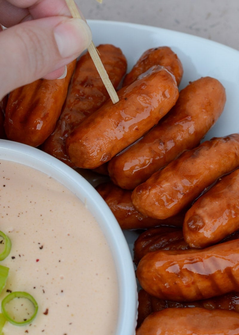 This easy Keto Lil Smokies Recipe uses the crock pot for a no-fuss appetizer. Under 4 carbs for this classic potluck and party favorite!