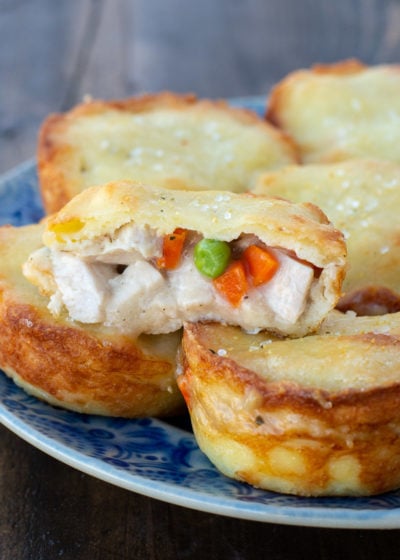 These delightful Mini Turkey Pot Pies are the perfect way to use leftover turkey! Each mini pie is loaded with turkey, vegetables and a creamy sauce for about 2 net carbs each! 