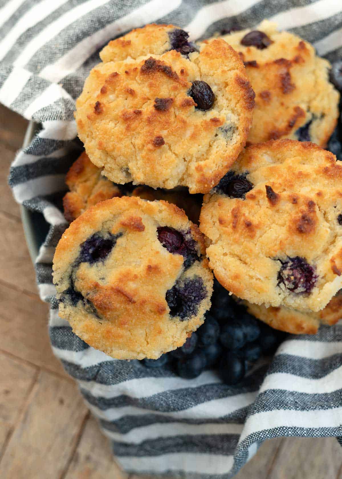 an overhead shot of blueberry muffins