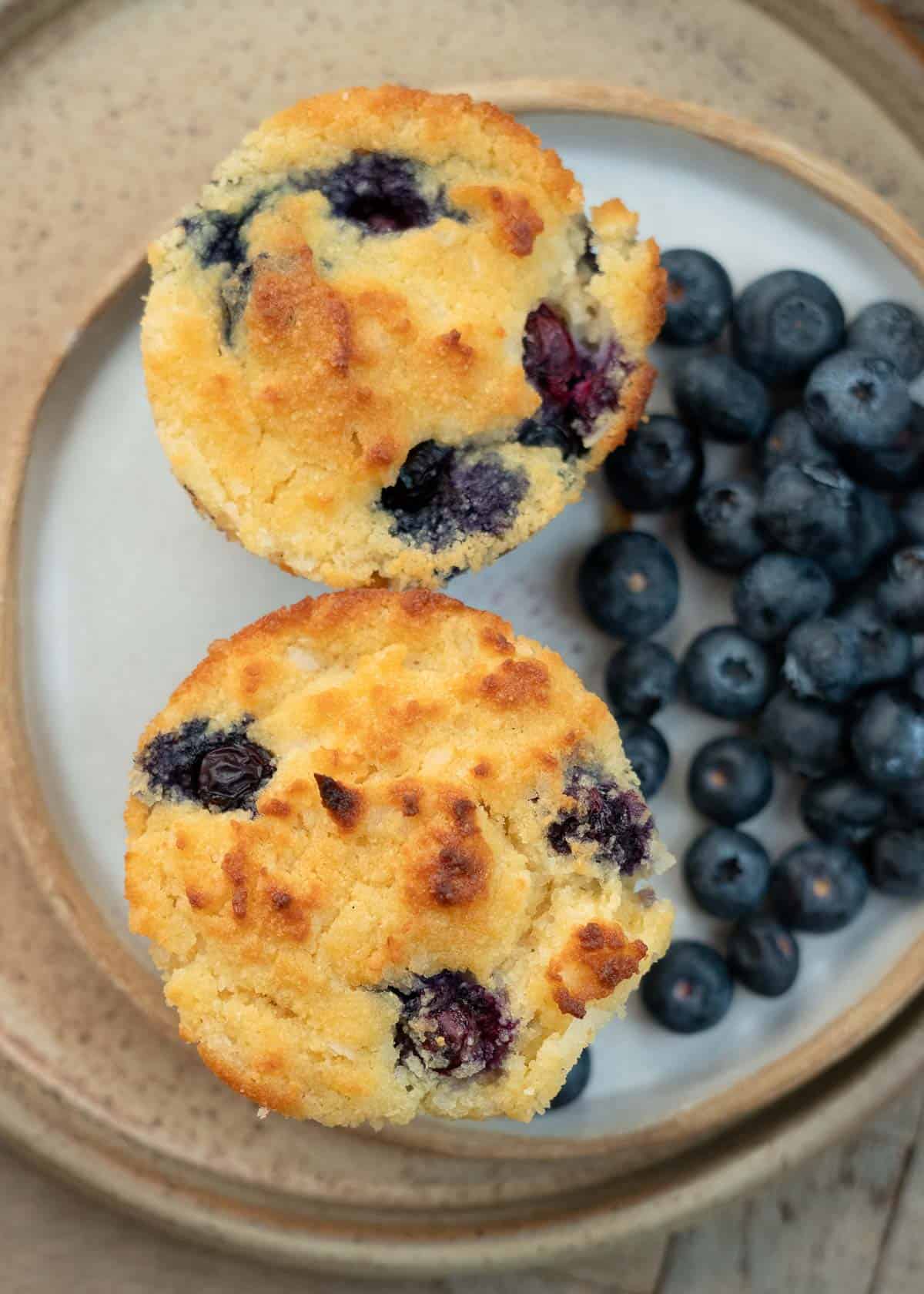 blueberry muffins on a white plate