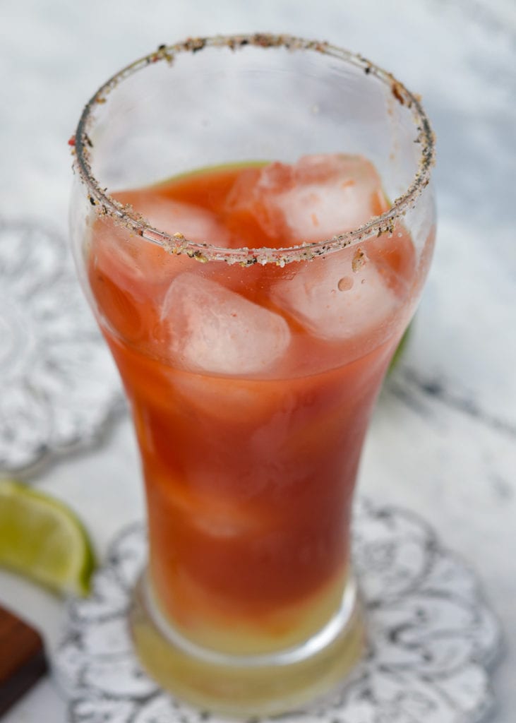 This Easy Michelada Brunch Cocktail is the perfect low-carb drink for your next party! Just 5 net carbs in this delicious, low alcohol cocktail similar to a Bloody Mary.