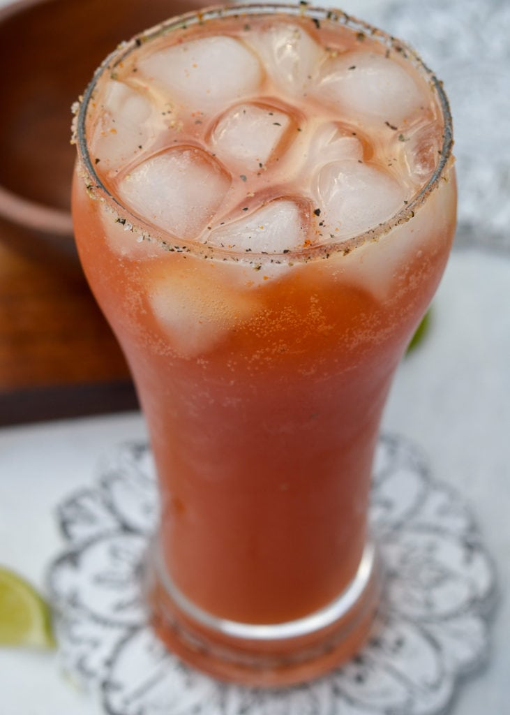 This Easy Michelada Brunch Cocktail is the perfect low-carb drink for your next party! Just 5 net carbs in this delicious, low alcohol cocktail similar to a Bloody Mary.