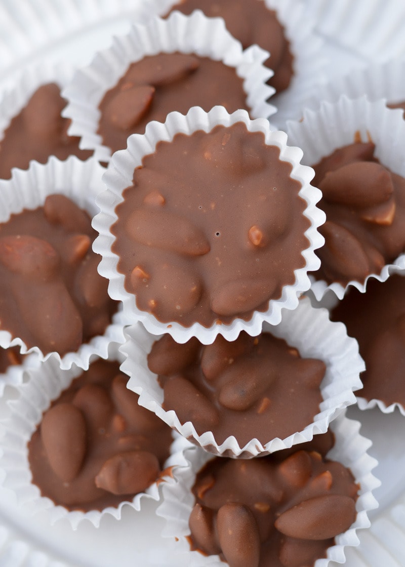 This Chocolate Almond Keto Crock Pot Candy is the perfect make-ahead dessert! Only 4 ingredients required, easy to store, and only 2.5 net carbs per piece! 