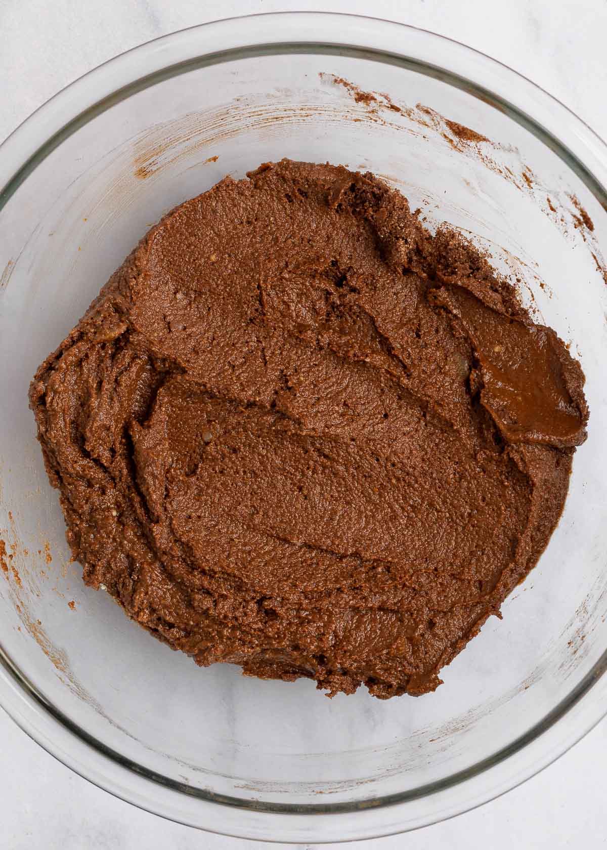 A bowl of chocolate cake batter