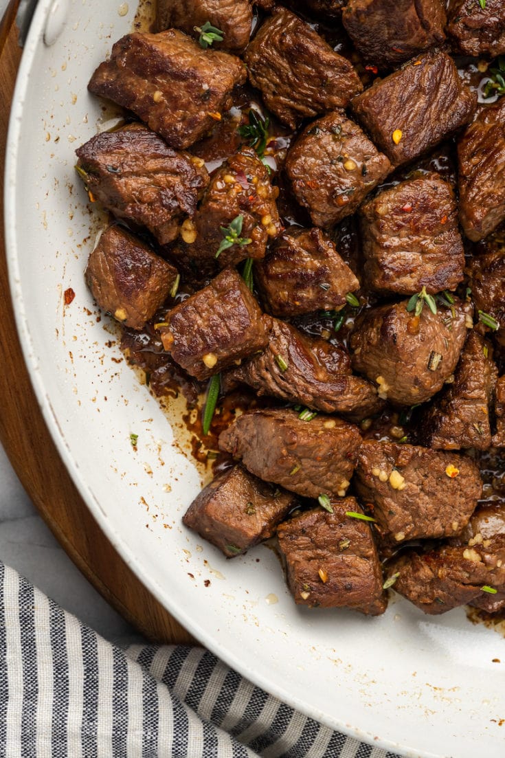 Steak bites on plate