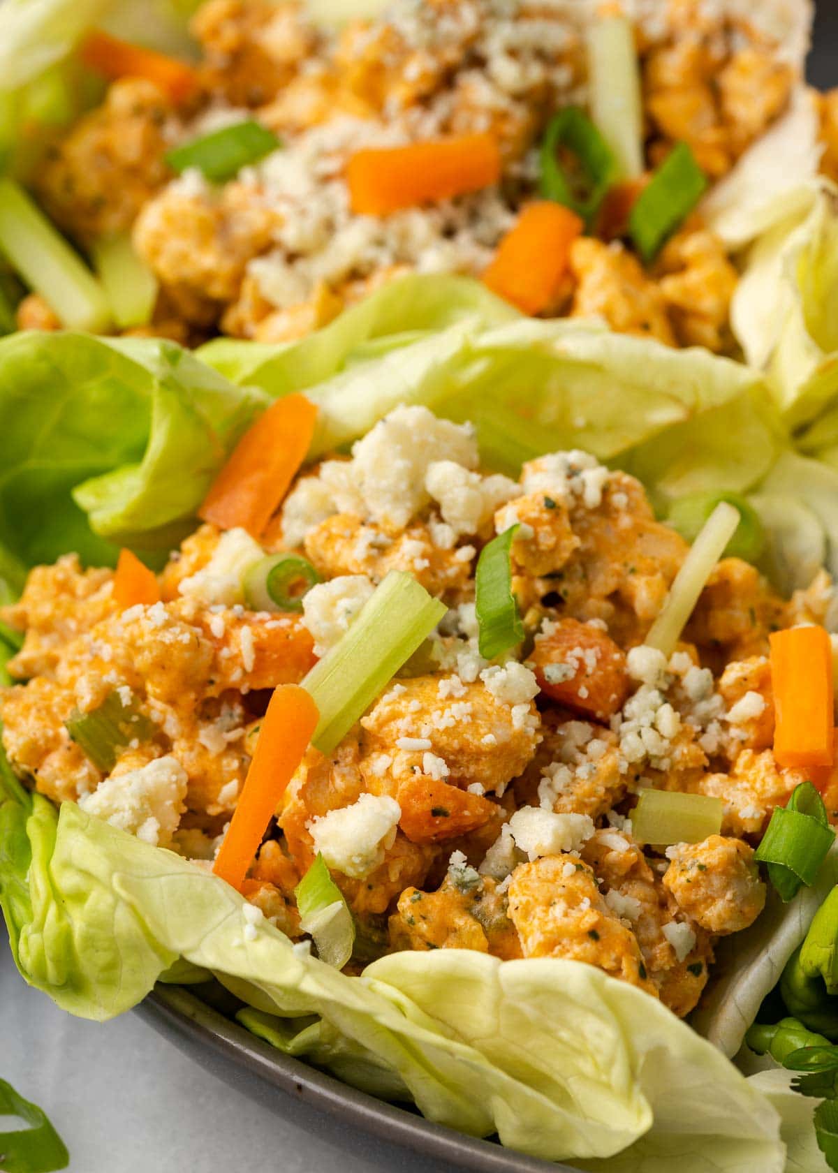 These easy Buffalo Chicken Lettuce Wraps make the best low-carb lunch! This super flavorful recipe is naturally keto-friendly, gluten-free, healthy, and easy to make ahead of time.