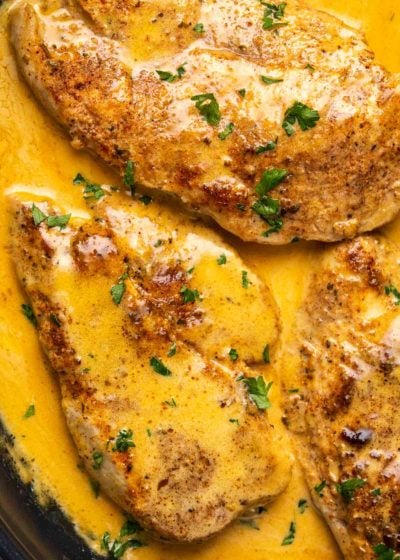 chicken lazone in cast iron pan