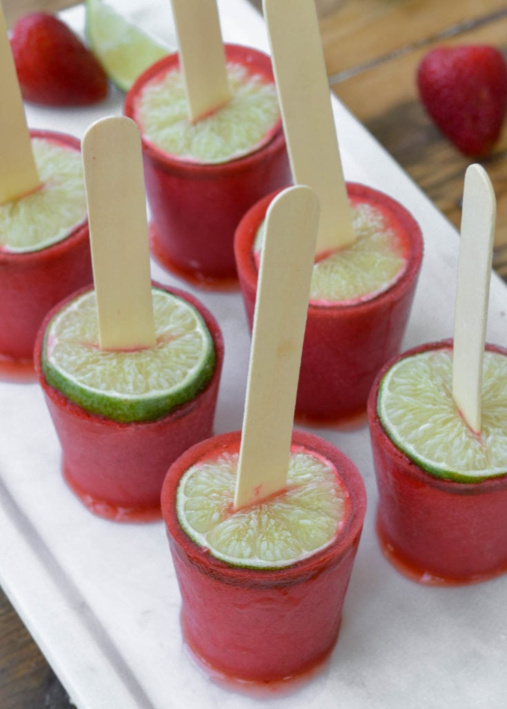 These delicious Low Carb Strawberry Margarita Popsicles will keep you cool all summer long! Just 5 net carbs each for these tasty tequila popsicles.