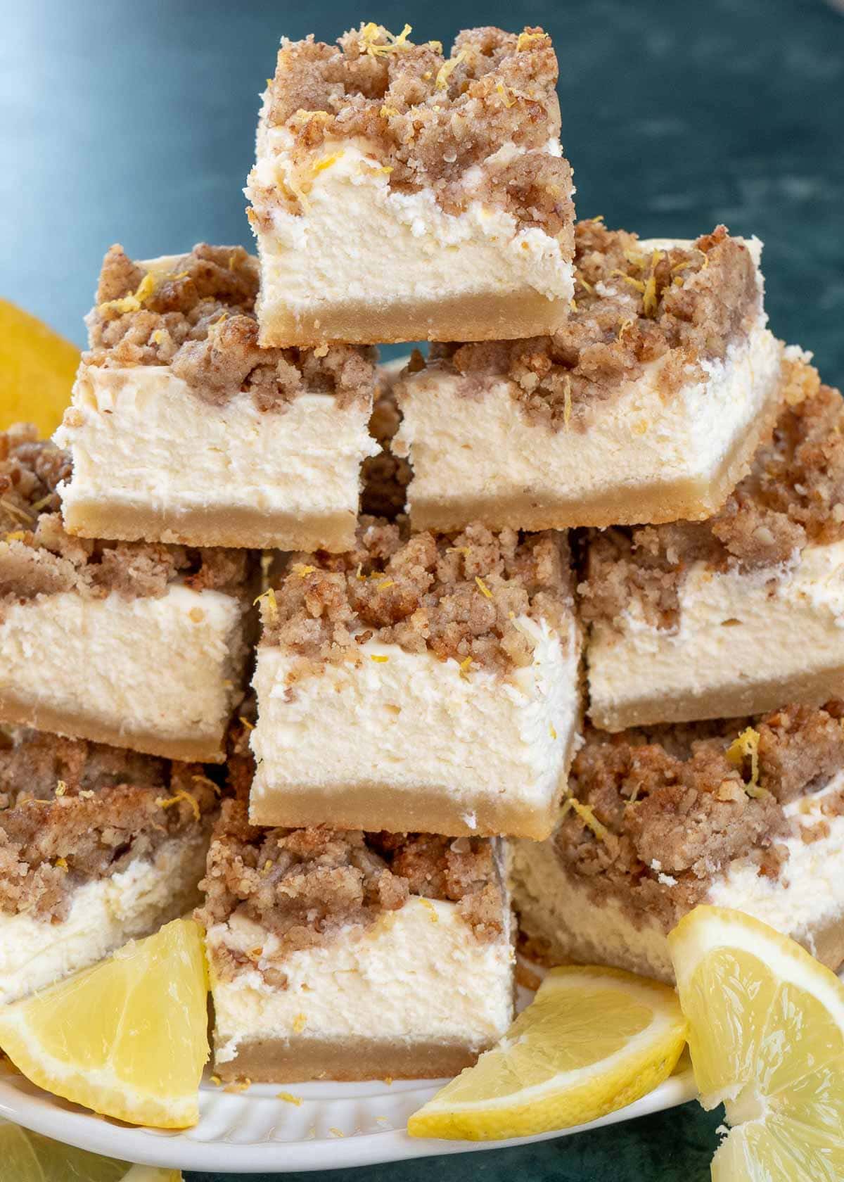 lemon cheesecake bars on plate
