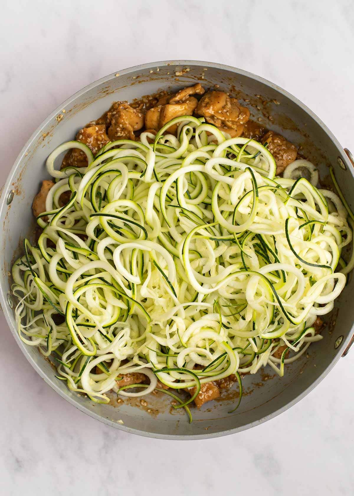 zucchini noodles in skillet