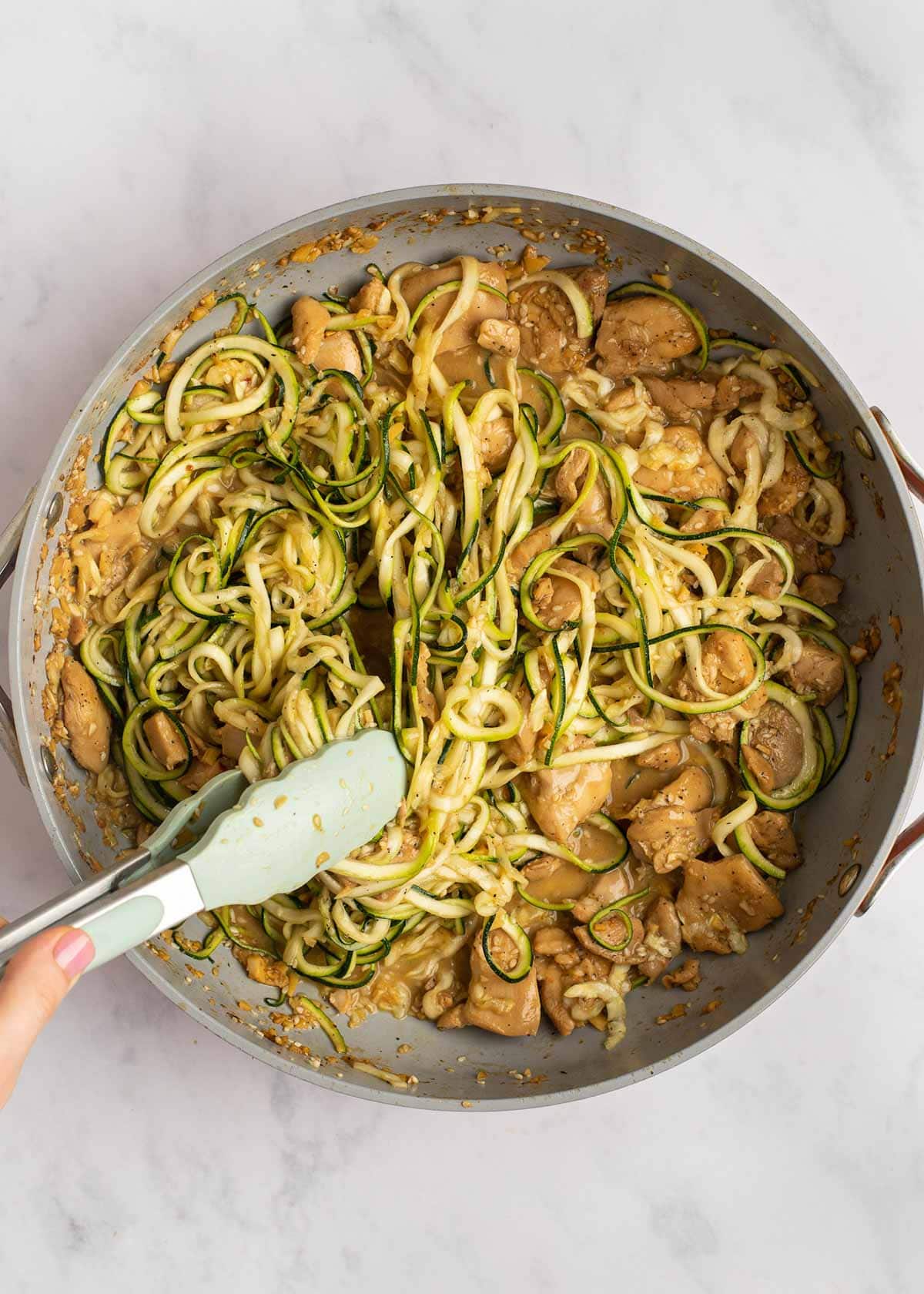 zucchini noodles in skillet