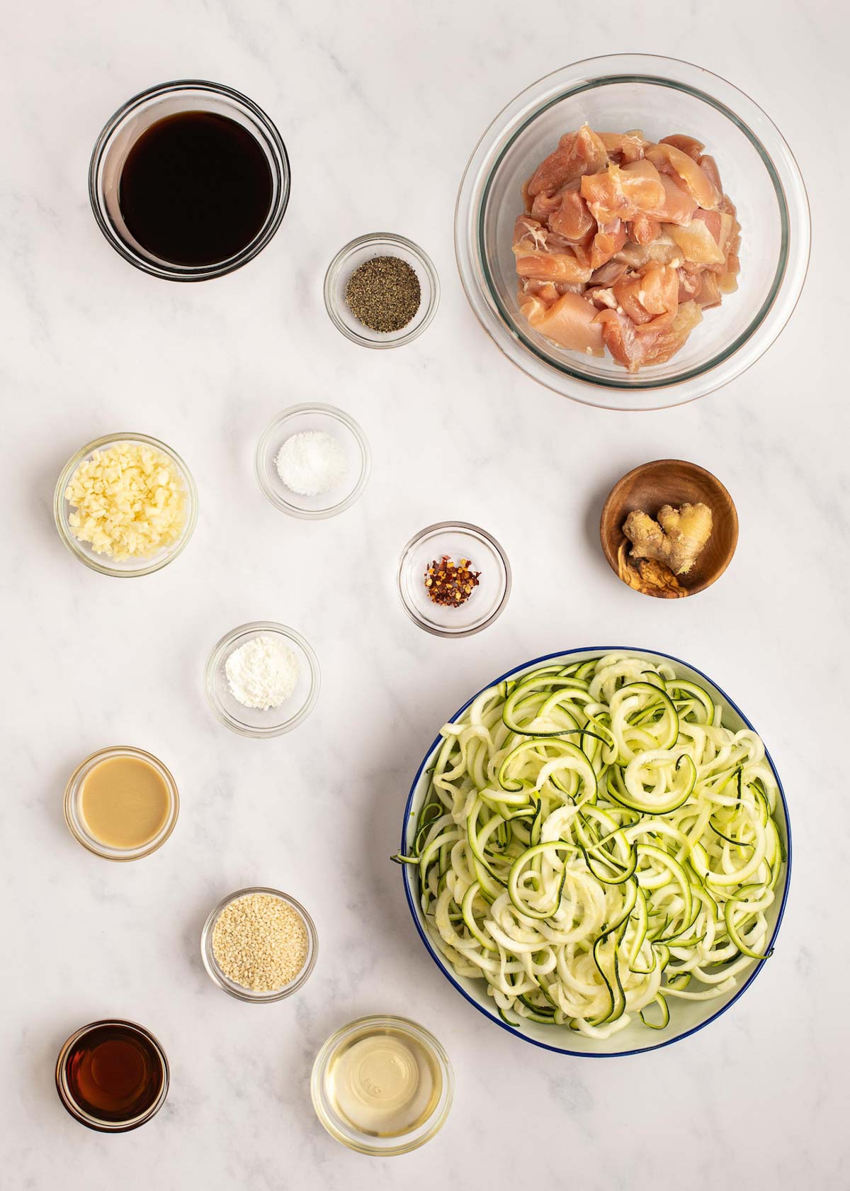 ingredients for sesame chicken and zoodles