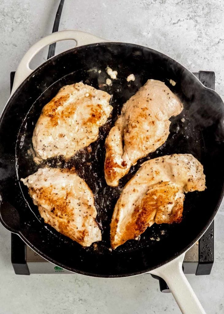 pan seared chicken in skillet