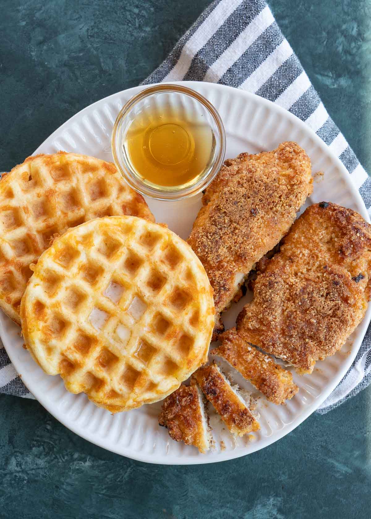 two chaffles with keto chicken strips