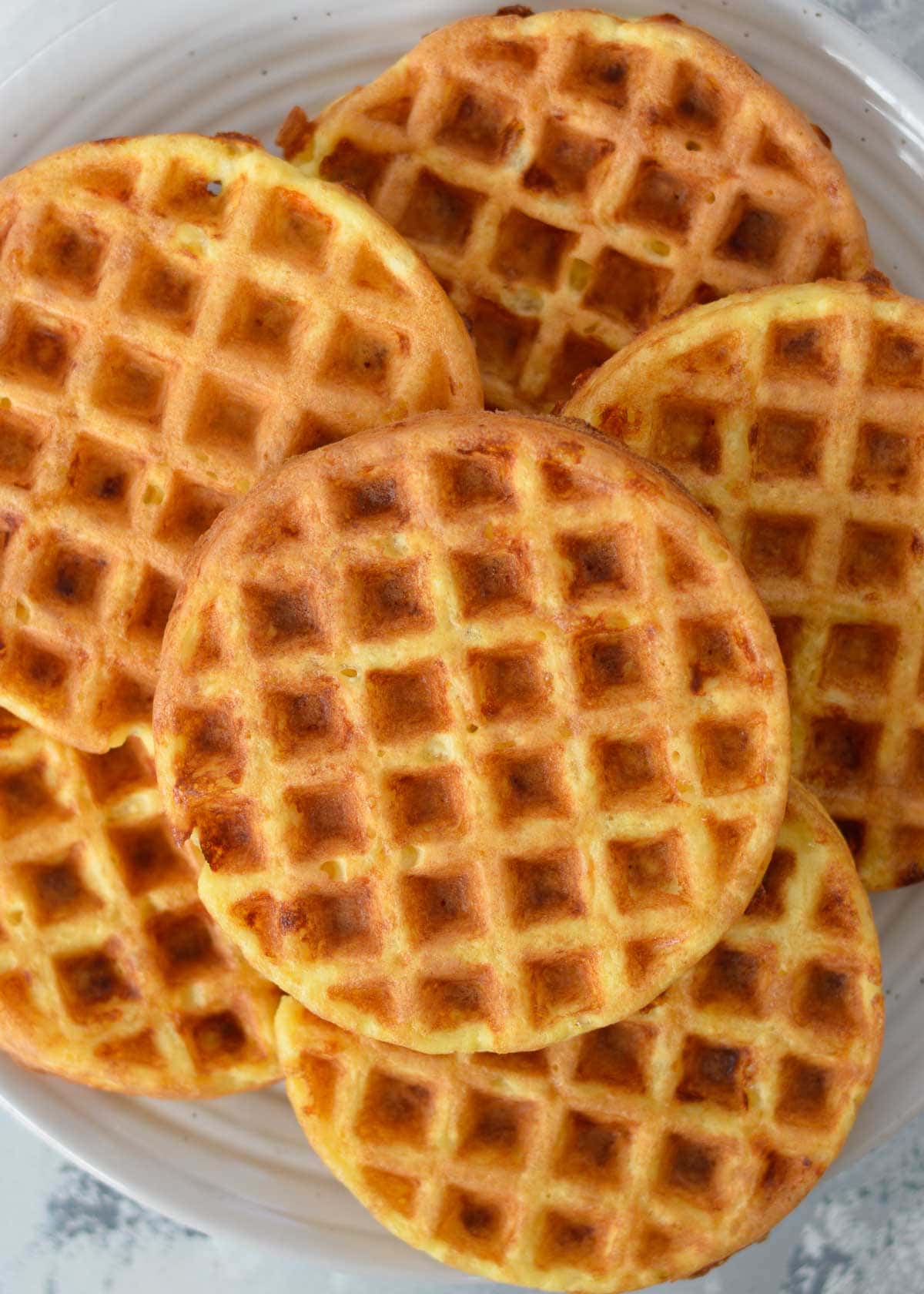 stack of 6 coconut flour chaffles on a plate