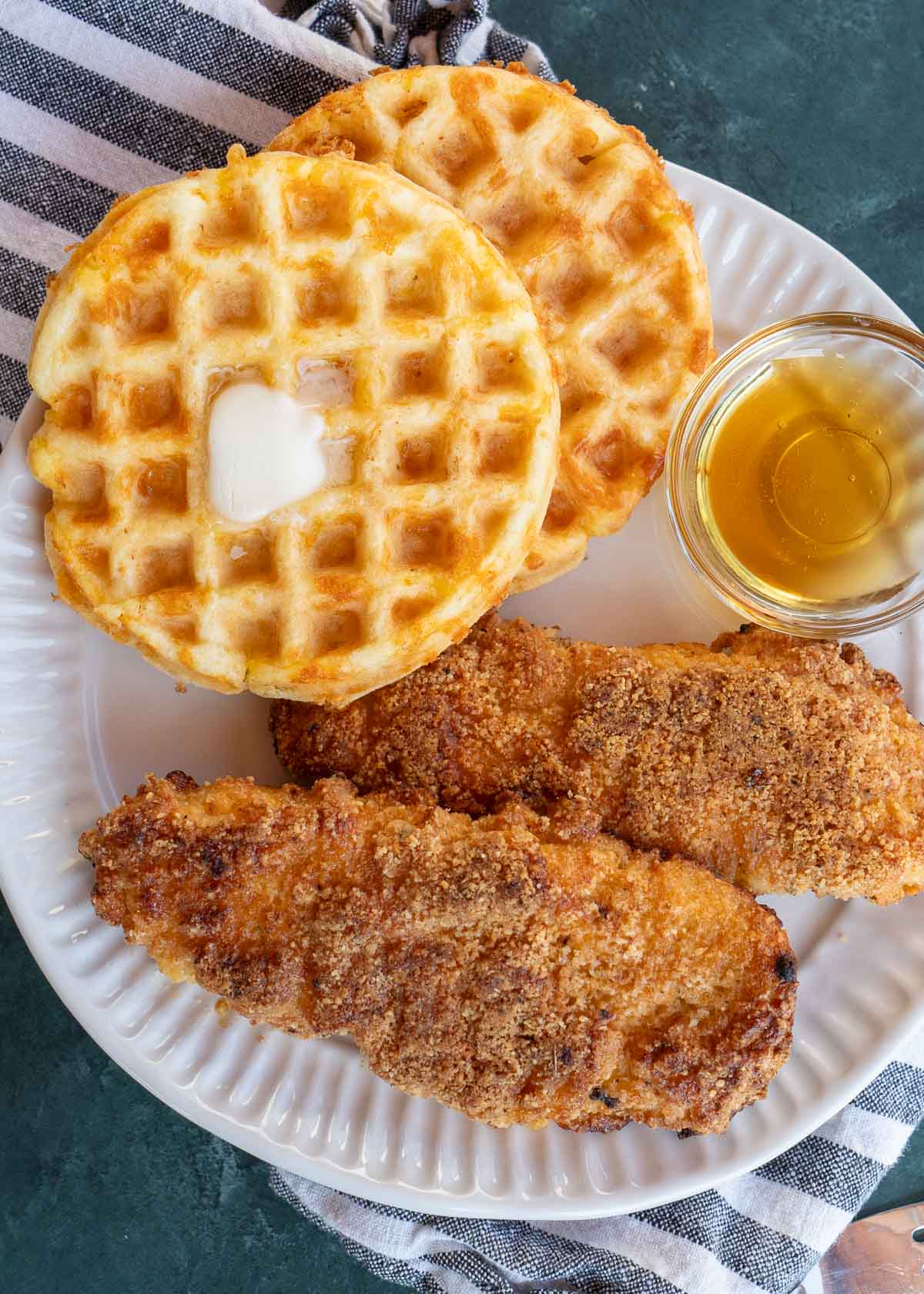 a plate of chicken and waffles