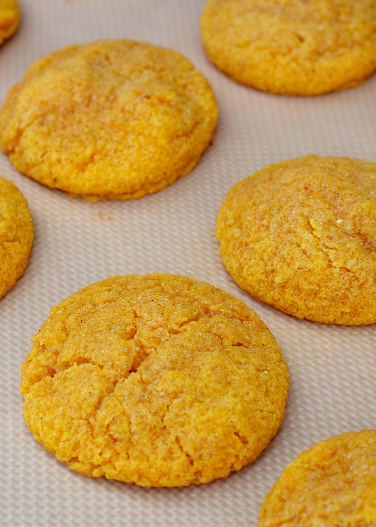 pumpkin cookies on baking sheet