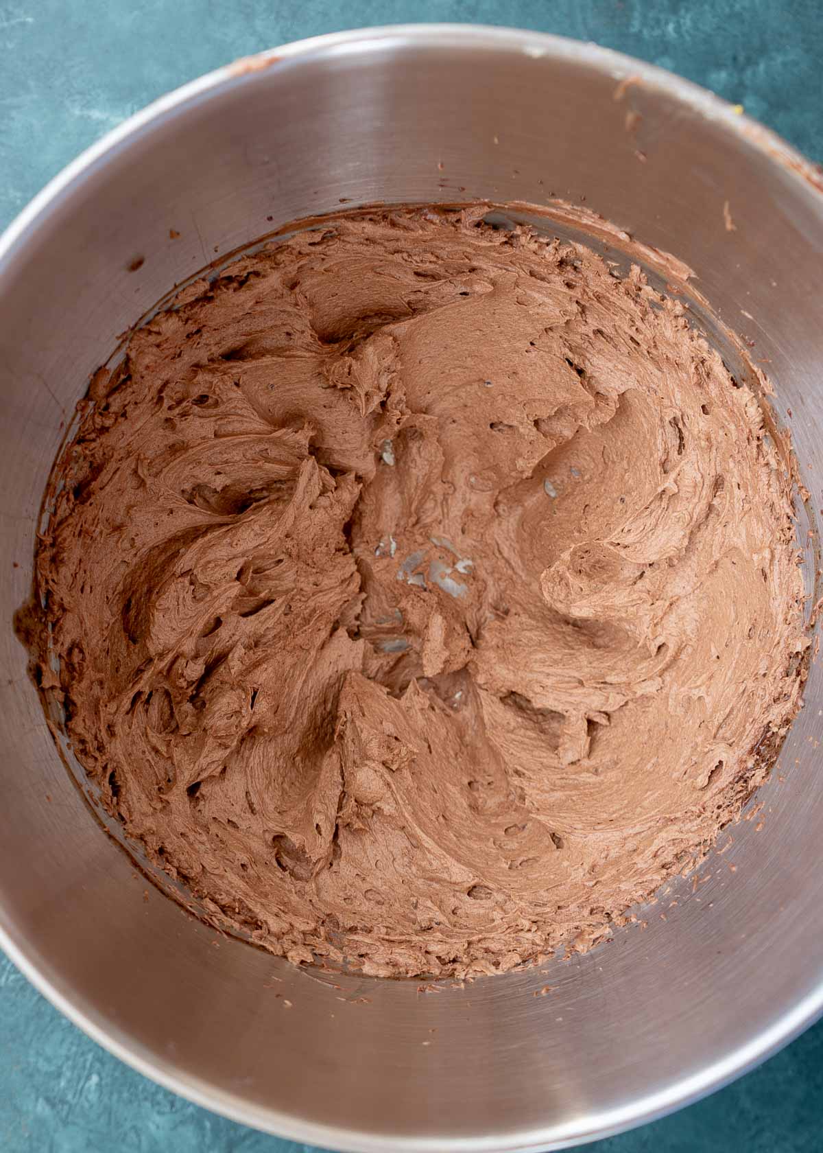 ganache in a bowl that has been whipped until light and creamy