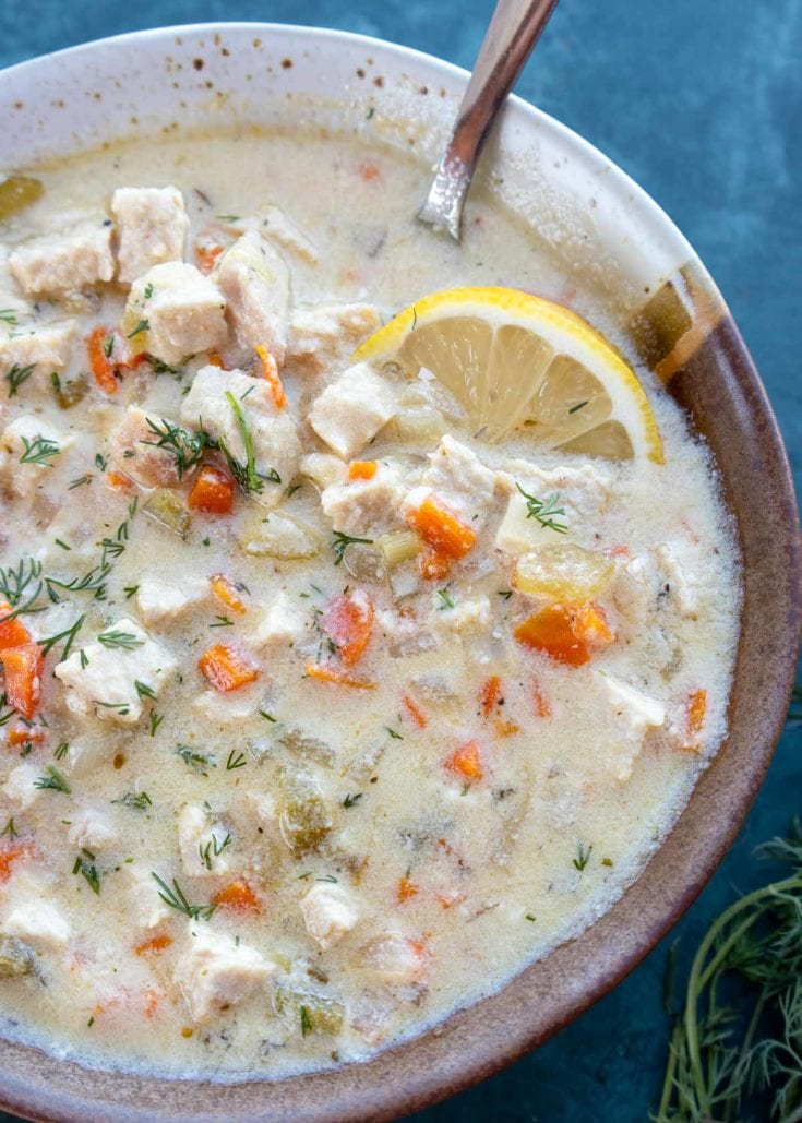 This delicious Turkey Soup is healthy, easy, and low-carb comfort food you'll love! This soup recipe is the perfect way to use up leftover turkey or chicken for a light dinner that is easy to freeze for later!