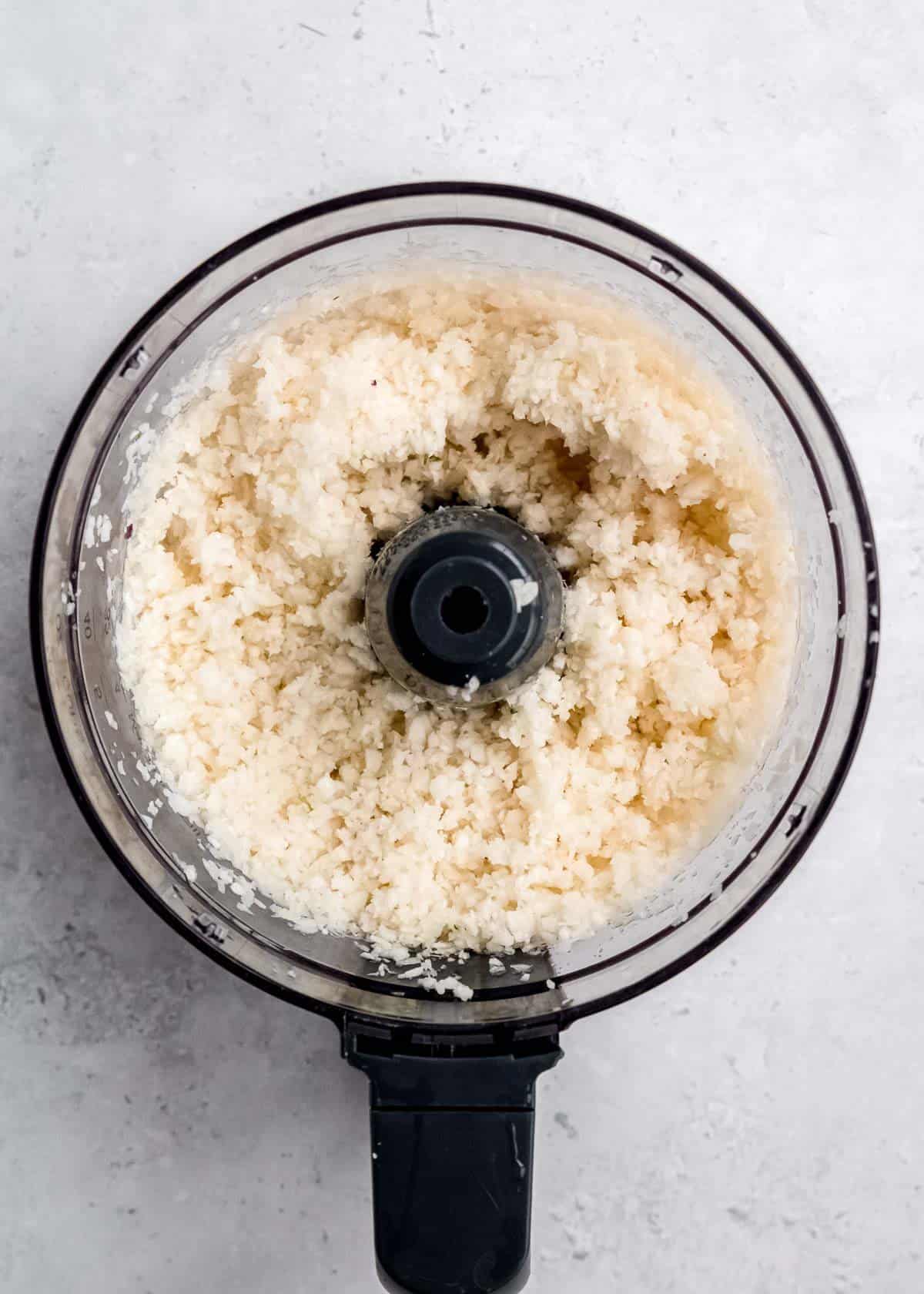 riced cauliflower in a food processor