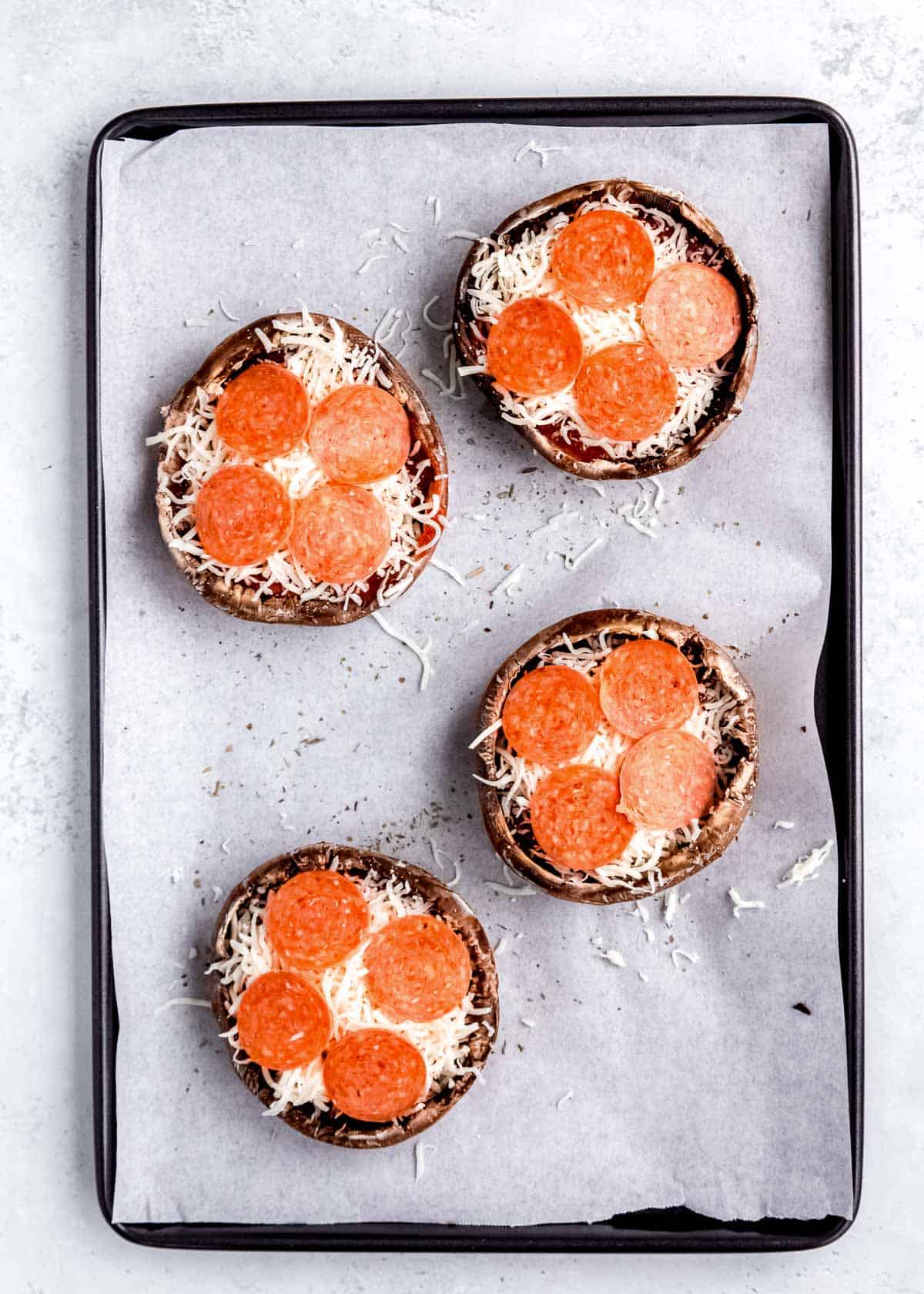 pepperoni added to stuffed mushrooms 