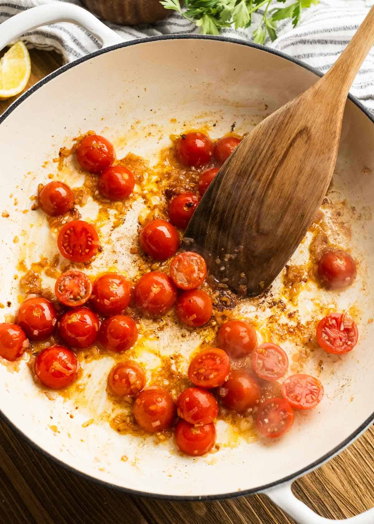 tomatoes in a white pan