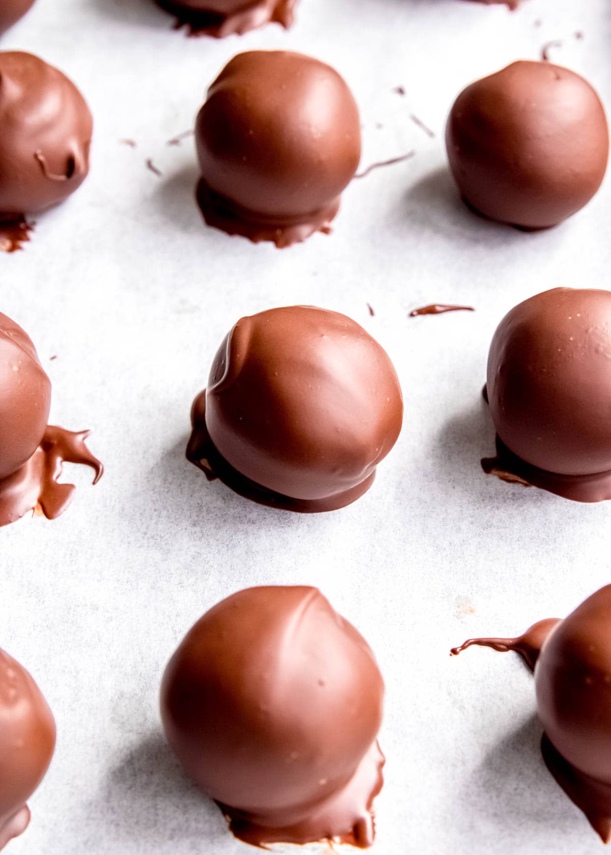 chilled espresso truffles on baking sheet