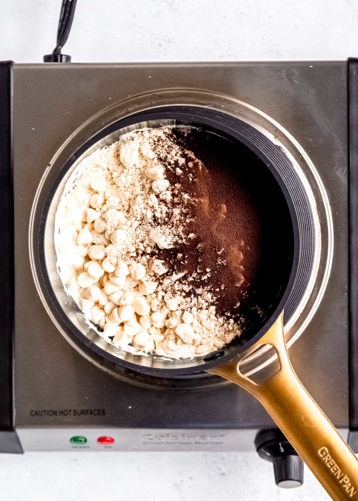 overhead image of truffle ingredients being added to pot