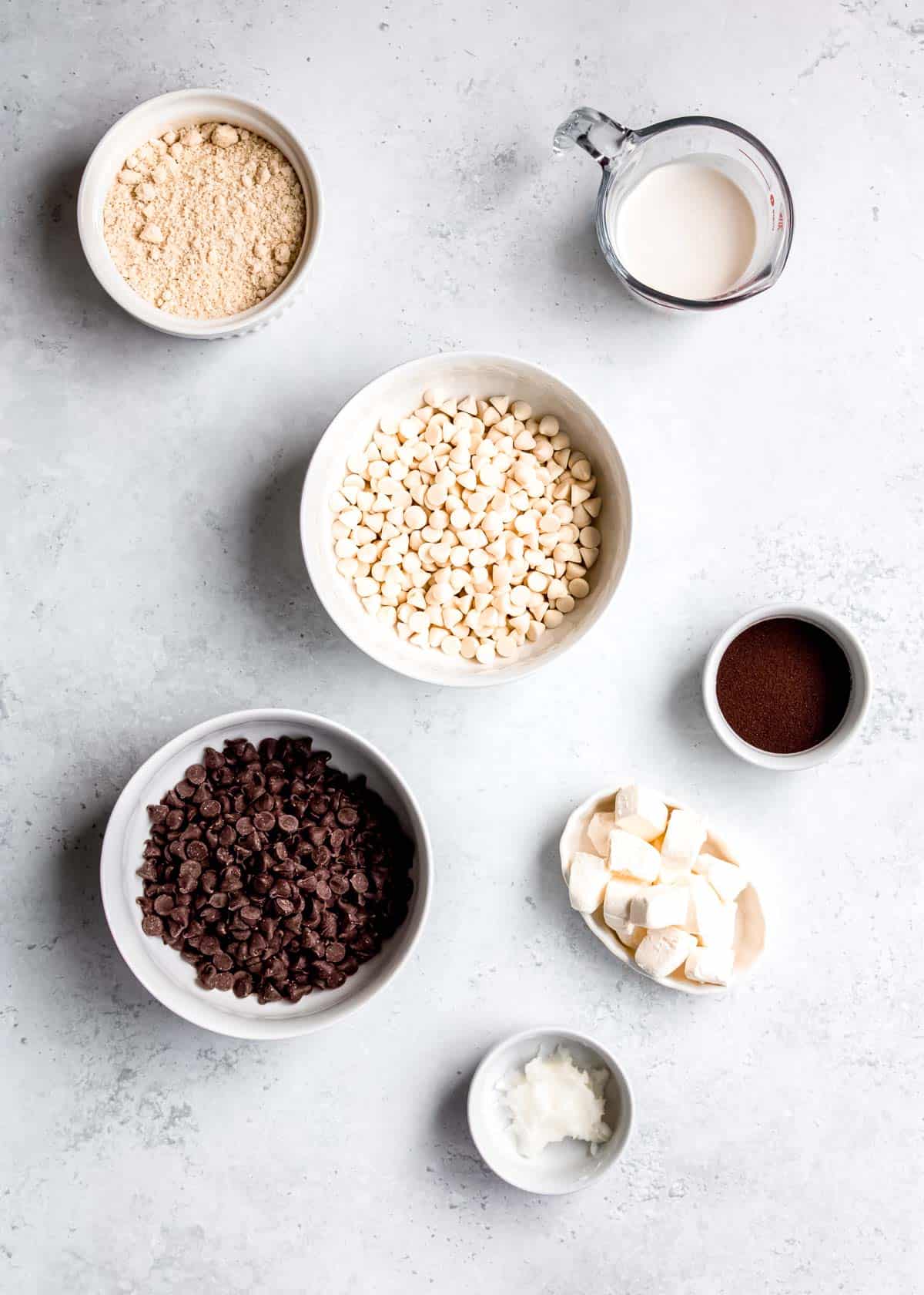 espresso truffles ingredients on a white table