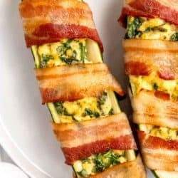 an overhead shot of bacon wrapped zucchini