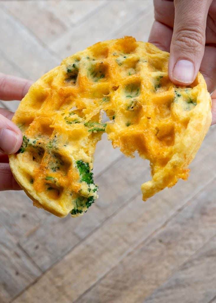 a cheese shot of a broccoli waffle