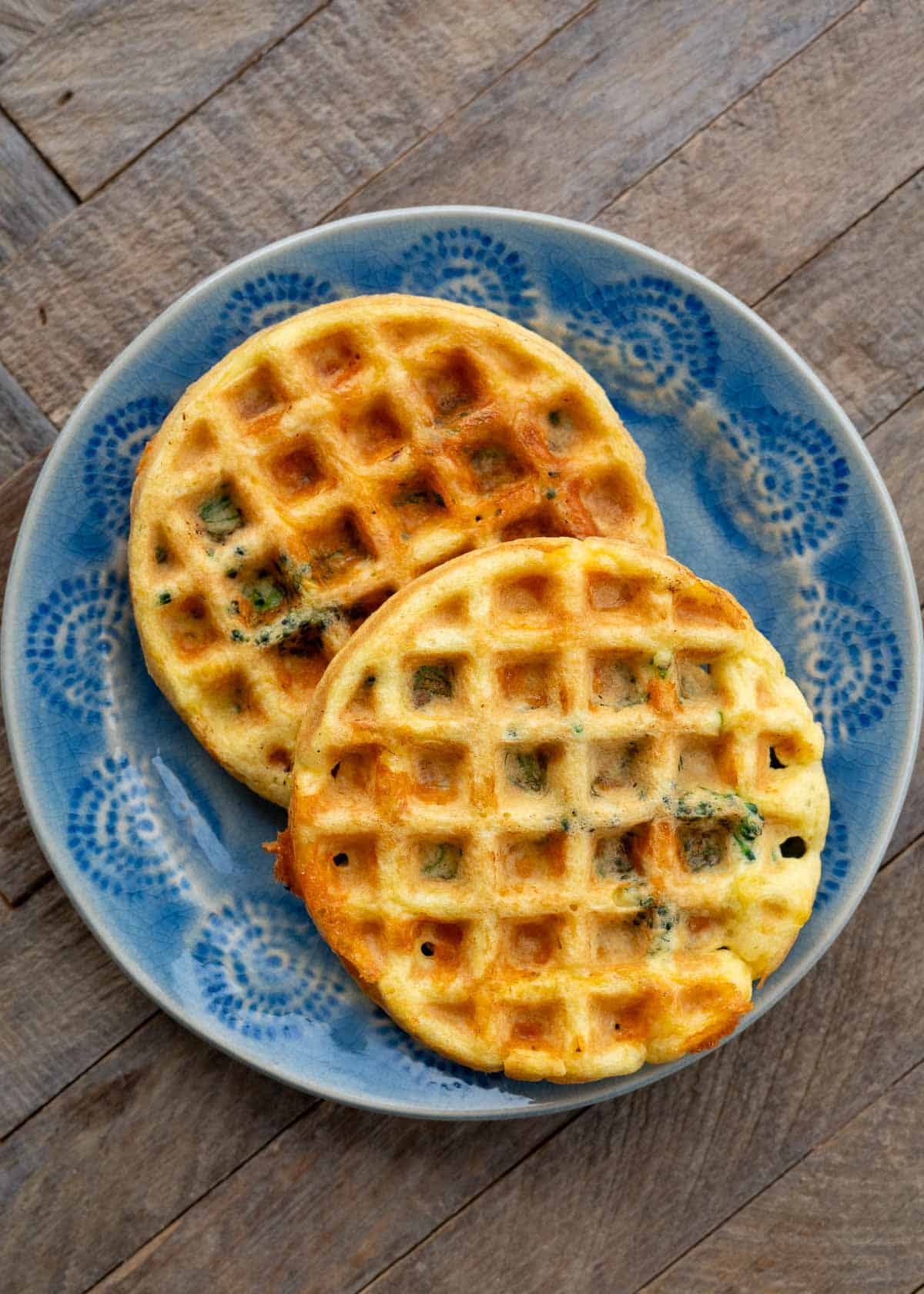 an overhead shot of broccoli cheddar chaffles