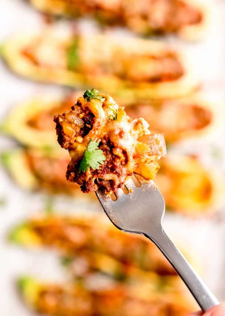 forkful of beef enchilada zucchini