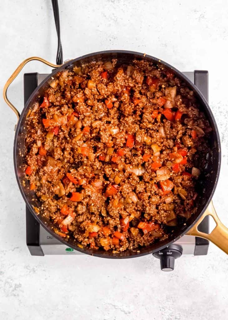 beef enchilada filling in a pan