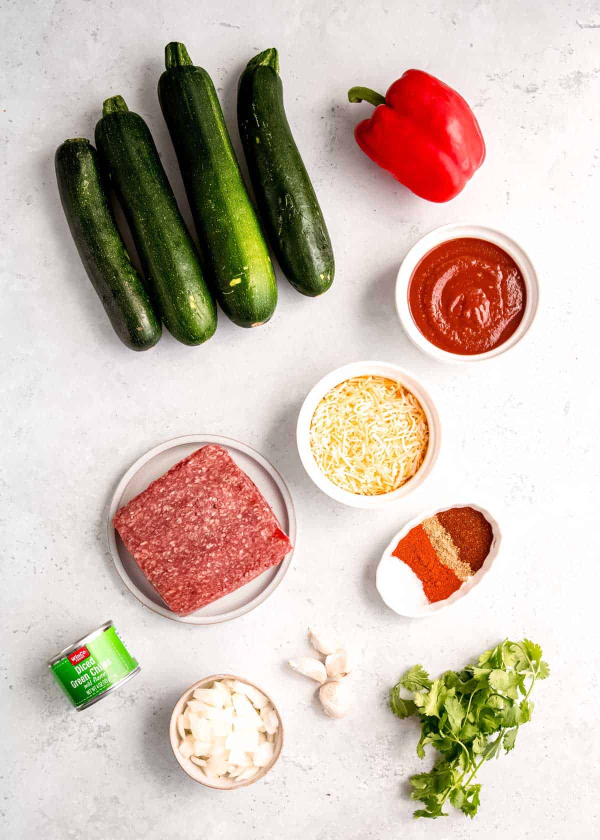 ingredients for enchilada stuffed zucchini boats