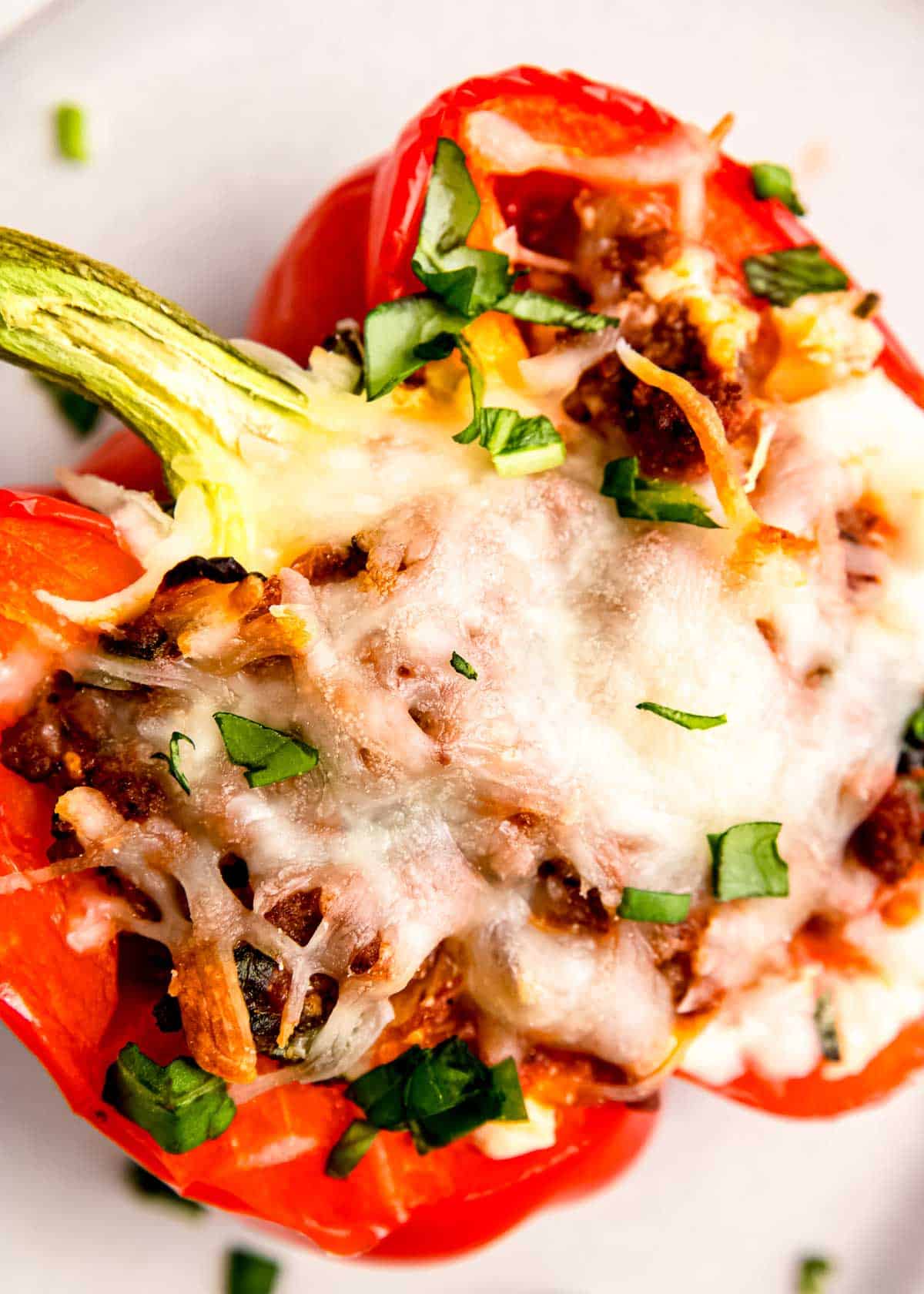 close up image of lasagna stuffed pepper