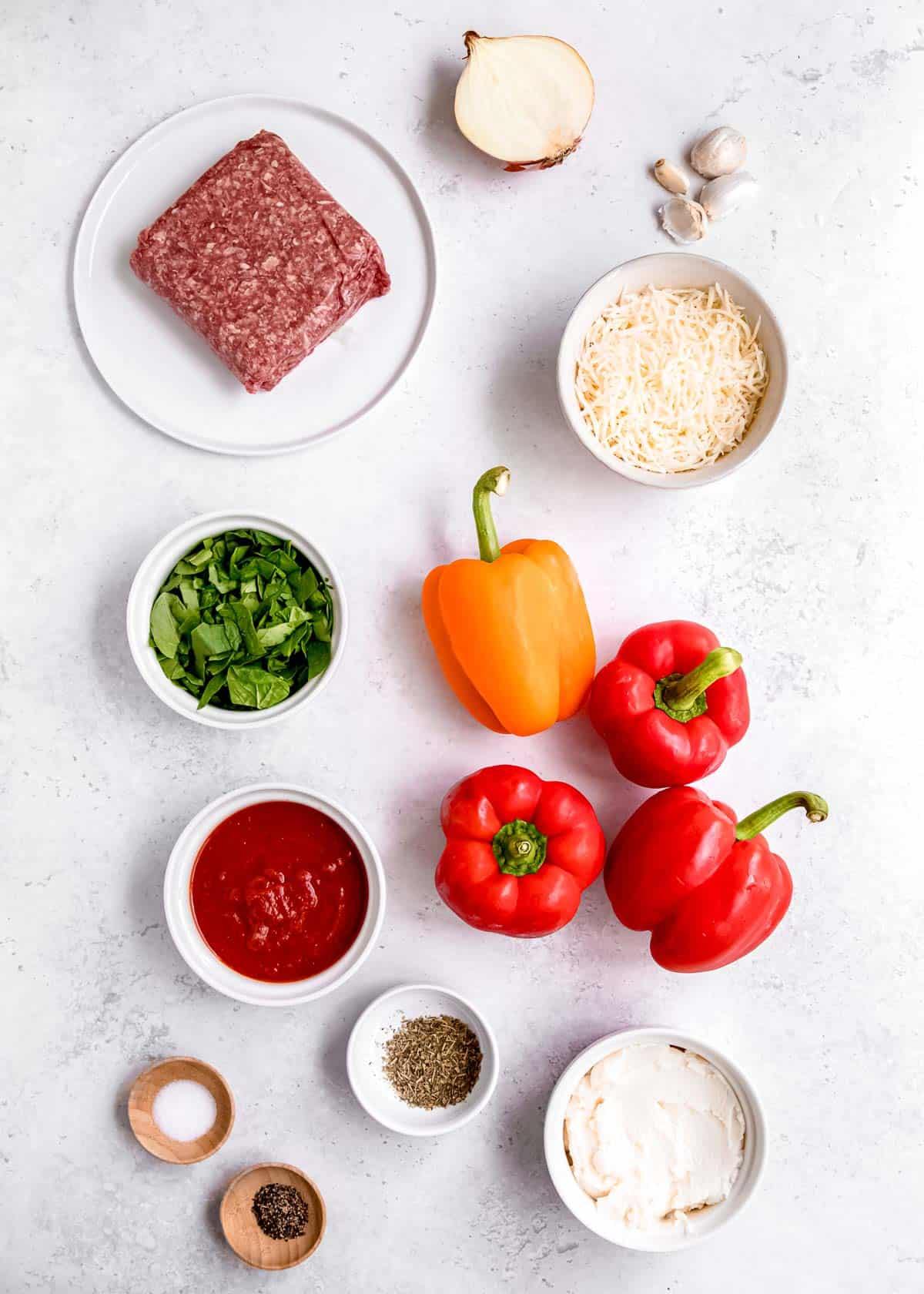 overhead image of lasagna stuffed pepper ingredients