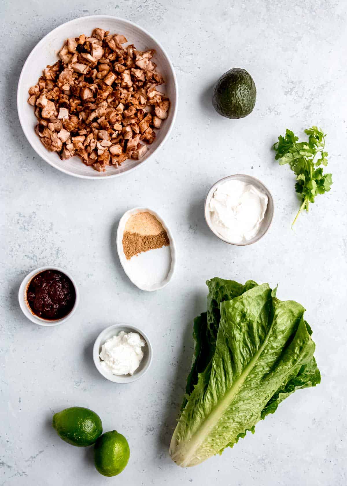 ingredients for chipotle taco lettuce wraps on a white background