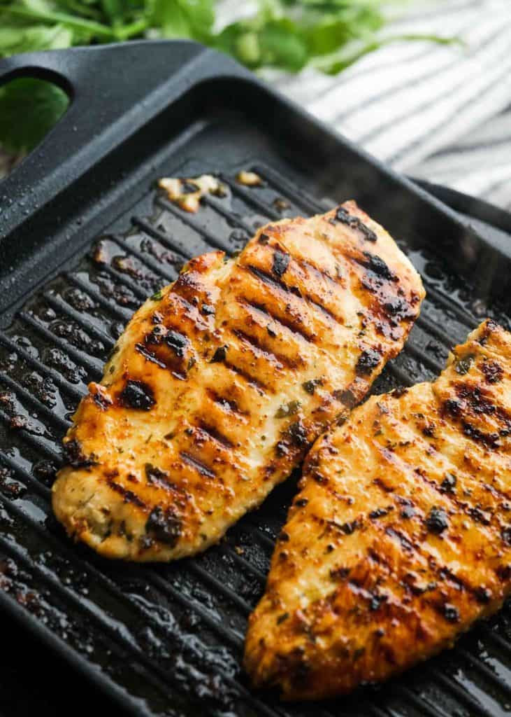 grilled cilantro lime chicken on a grill pan