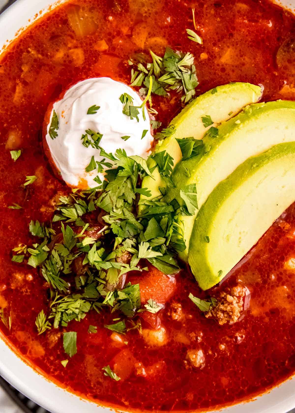 close up image of taco soup