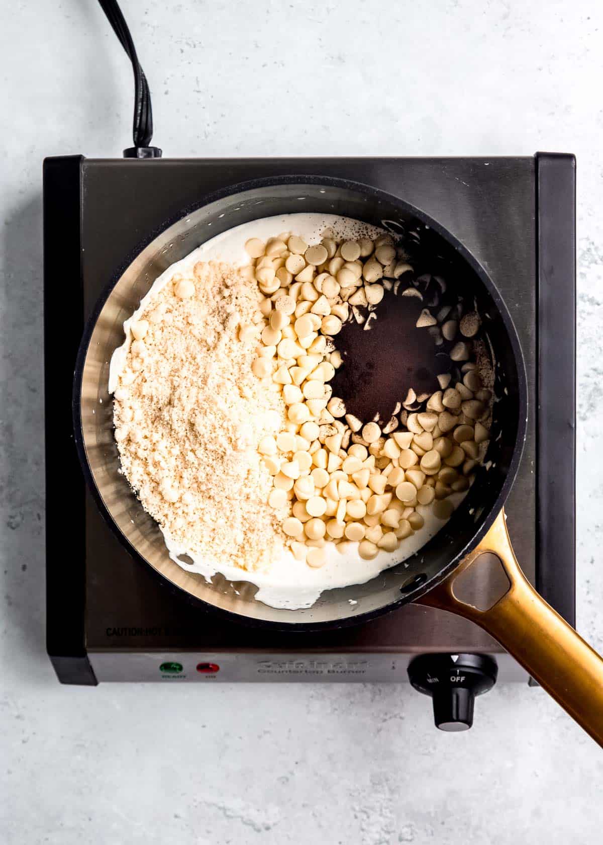 truffle ingredients being added to sauce pan