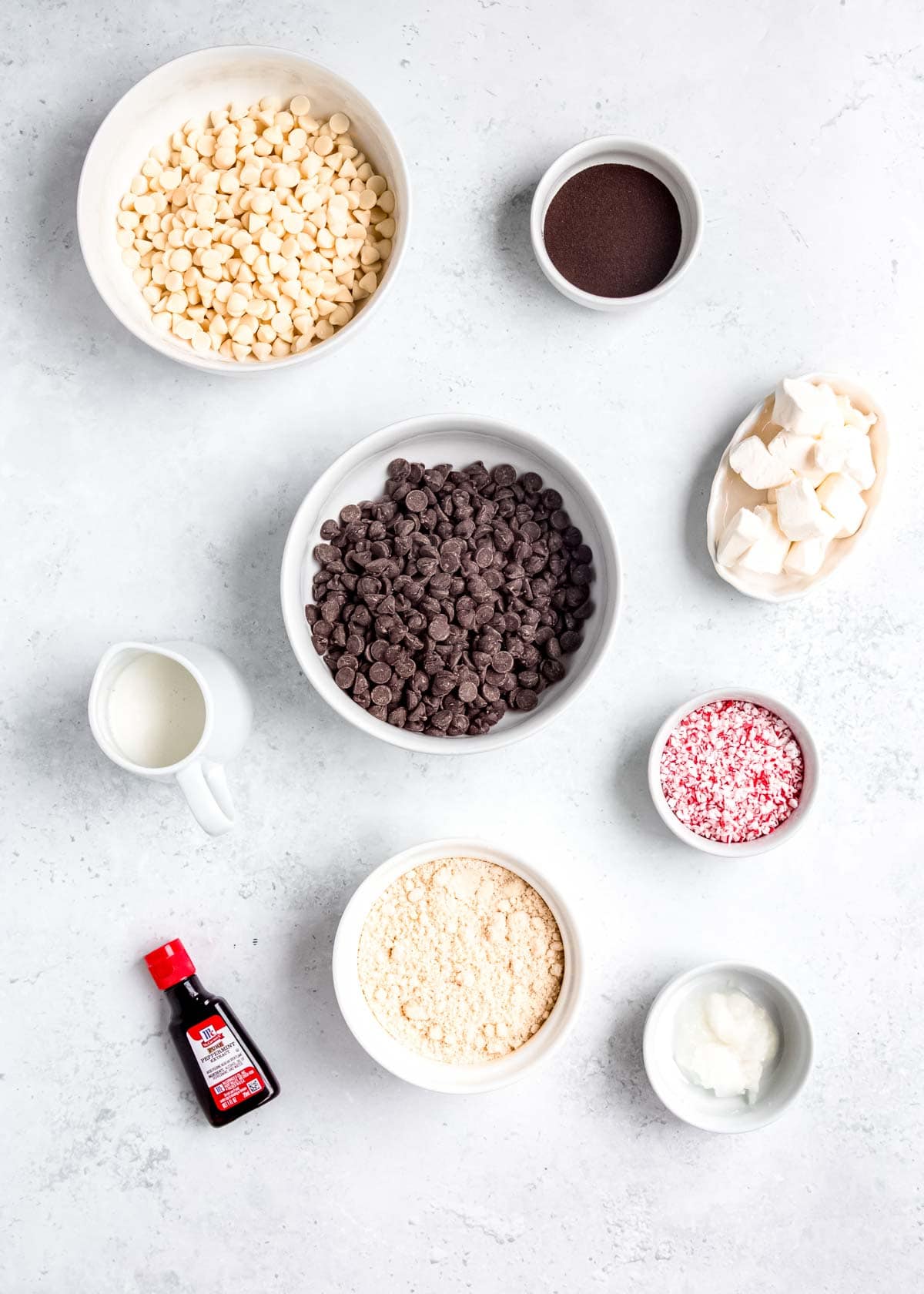 peppermint mocha truffle ingredients on a white table