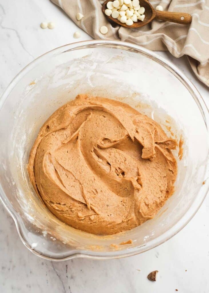 truffle filling in clear mixing bowl after mixing ingredients